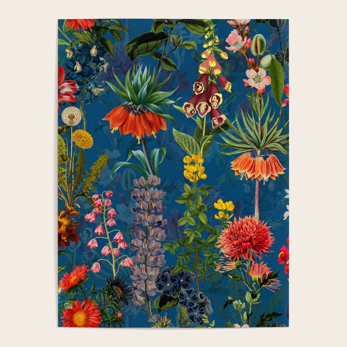 Vintage & Shabby Chic - Blue Midnight Spring Botancial Flower Garden Poster Gallery Image 4