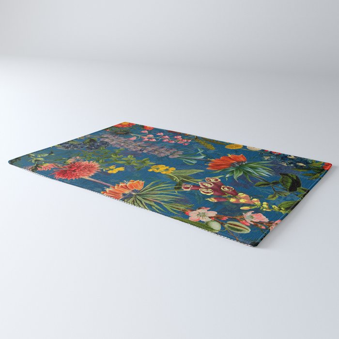 Vintage & Shabby Chic - Blue Midnight Spring Botancial Flower Garden Rug Gallery Image 3