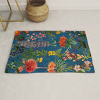 Vintage & Shabby Chic - Blue Midnight Spring Botancial Flower Garden Rug Gallery Image 1
