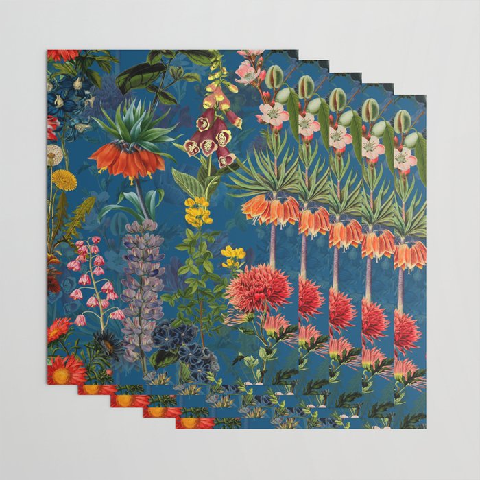 Vintage & Shabby Chic - Blue Midnight Spring Botancial Flower Garden Wrapping Paper Gallery Image 3