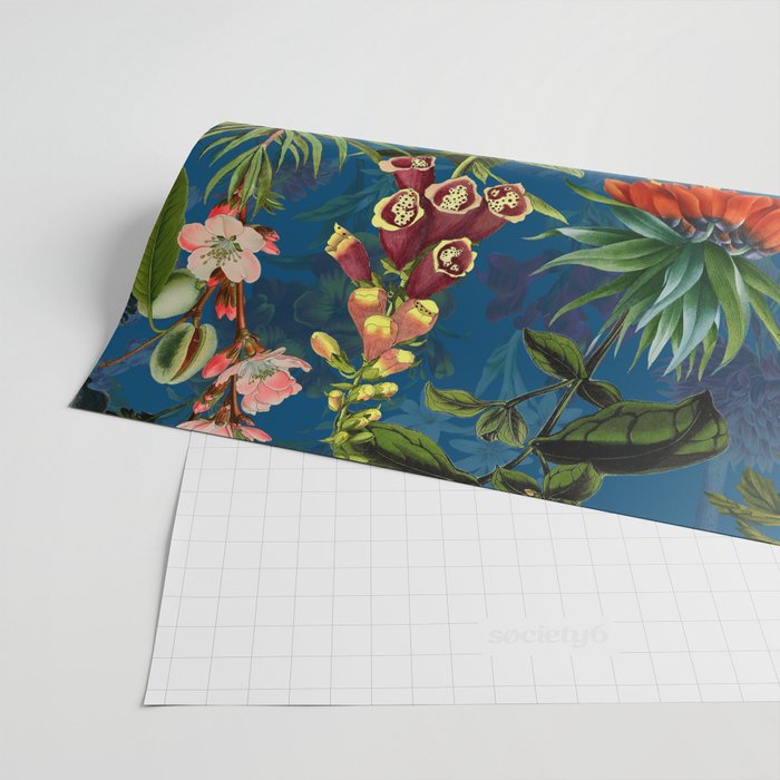 Vintage & Shabby Chic - Blue Midnight Spring Botancial Flower Garden Wrapping Paper Gallery Image 2