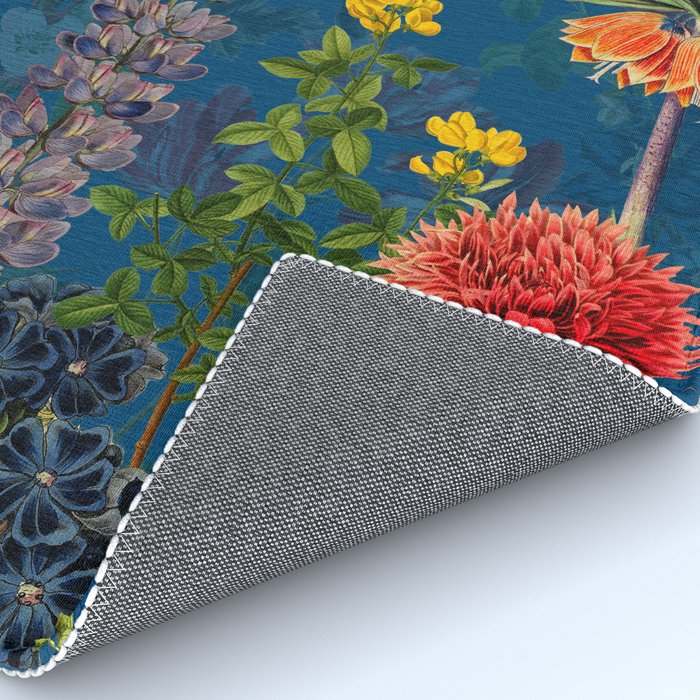 Vintage & Shabby Chic - Blue Midnight Spring Botancial Flower Garden Rug Gallery Image 4