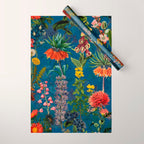 Vintage & Shabby Chic - Blue Midnight Spring Botancial Flower Garden Wrapping Paper Gallery Image 1