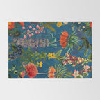 Vintage & Shabby Chic - Blue Midnight Spring Botancial Flower Garden Rug Gallery Image 2
