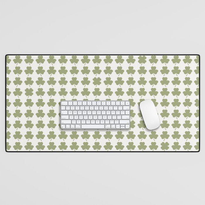 Clovers XXVII Natural Green Botanical Pattern Desk Mat Gallery Image 1