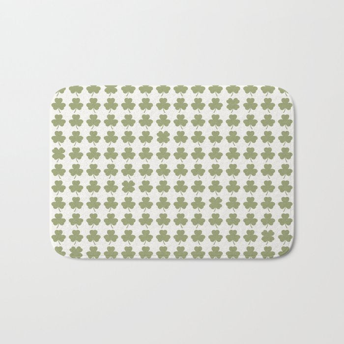 Clovers XXVII Natural Green Botanical Pattern Bath Mat Gallery Image 1
