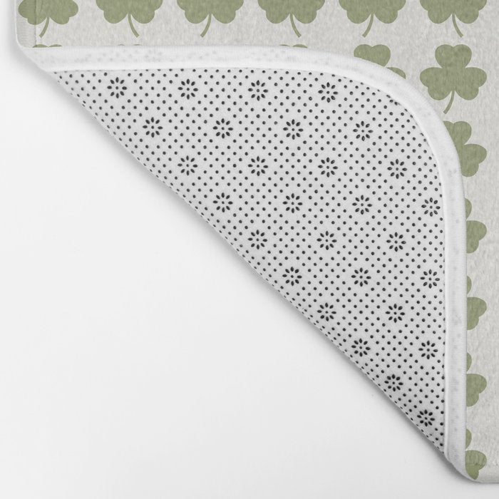 Clovers XXVII Natural Green Botanical Pattern Bath Mat Gallery Image 2