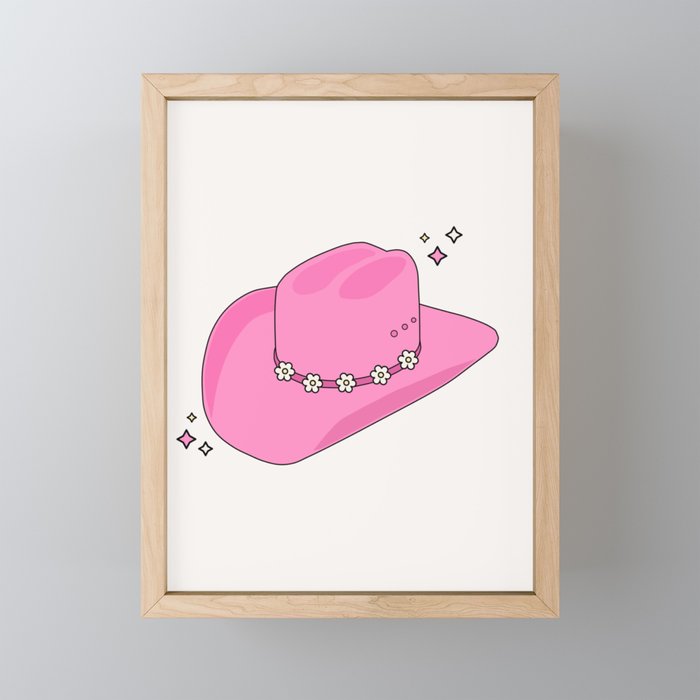 Cowboy Hat Print Pink Preppy Decor Aesthetic Mini Art Print Gallery Image 1
