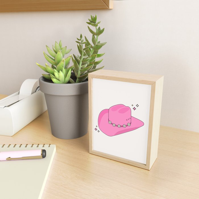 Cowboy Hat Print Pink Preppy Decor Aesthetic Mini Art Print Gallery Image 2