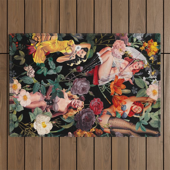 Floral and Pin-Up Girls III - Night Outdoor Rug Gallery Image 1
