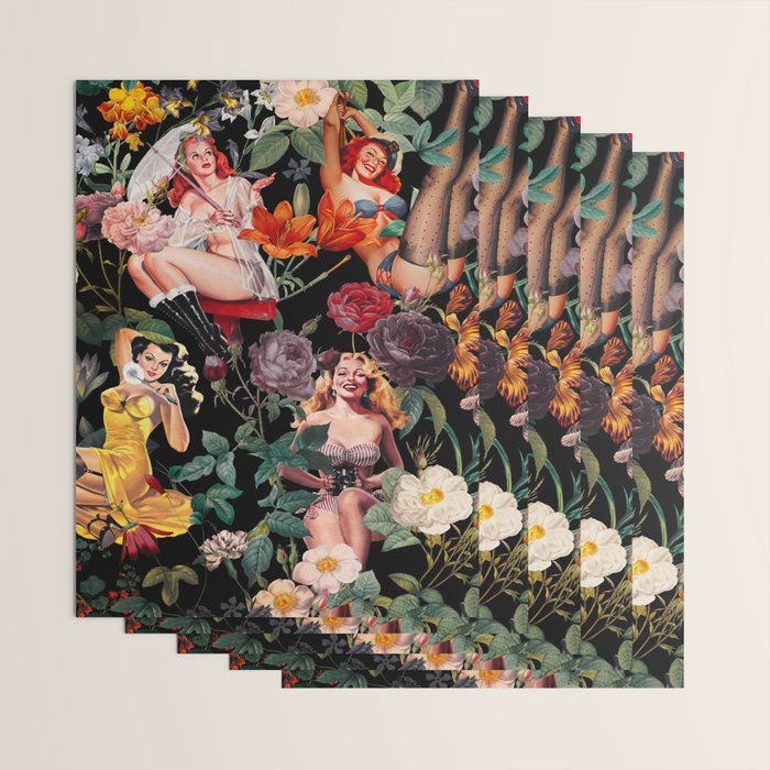 Floral and Pin-Up Girls III - Night Wrapping Paper Gallery Image 3