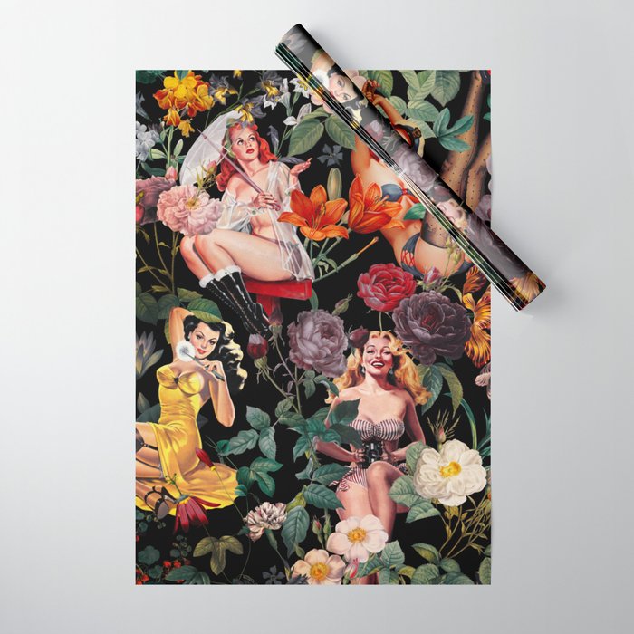 Floral and Pin-Up Girls III - Night Wrapping Paper Gallery Image 1