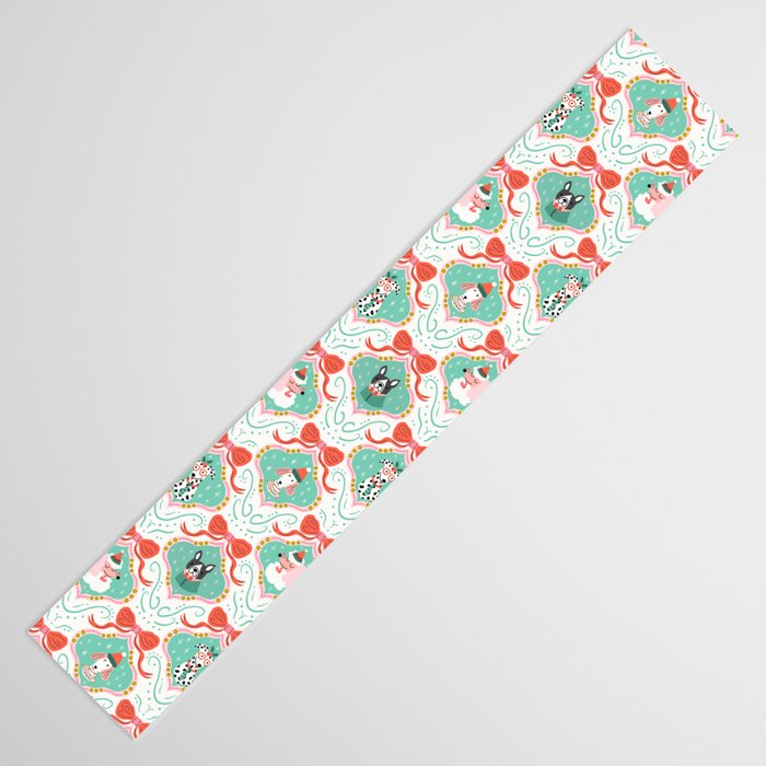 Christmas Dogs Festive Furry Holiday Ornaments Damask Pastel Green Table Runner Gallery Image 3