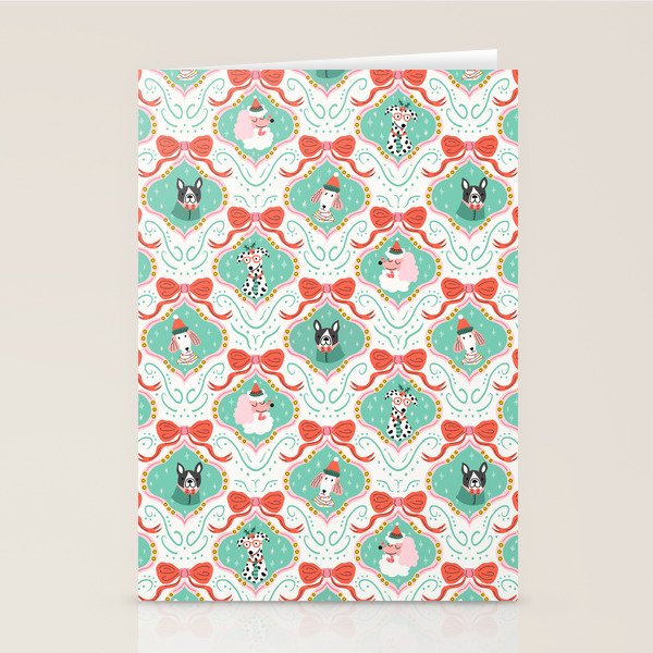 Christmas Dogs Festive Furry Holiday Ornaments Damask Pastel Green Stationery Card Gallery Image 1