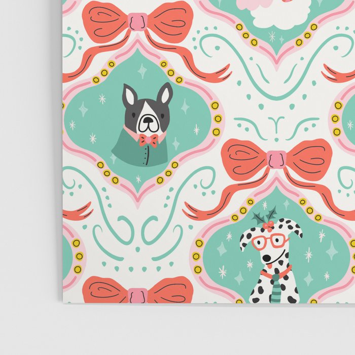 Christmas Dogs Festive Furry Holiday Ornaments Damask Pastel Green Poster Gallery Image 3