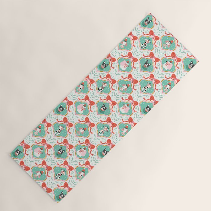 Christmas Dogs Festive Furry Holiday Ornaments Damask Pastel Green Yoga Mat Gallery Image 1