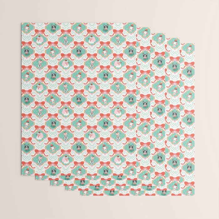 Christmas Dogs Festive Furry Holiday Ornaments Damask Pastel Green Wrapping Paper Gallery Image 3