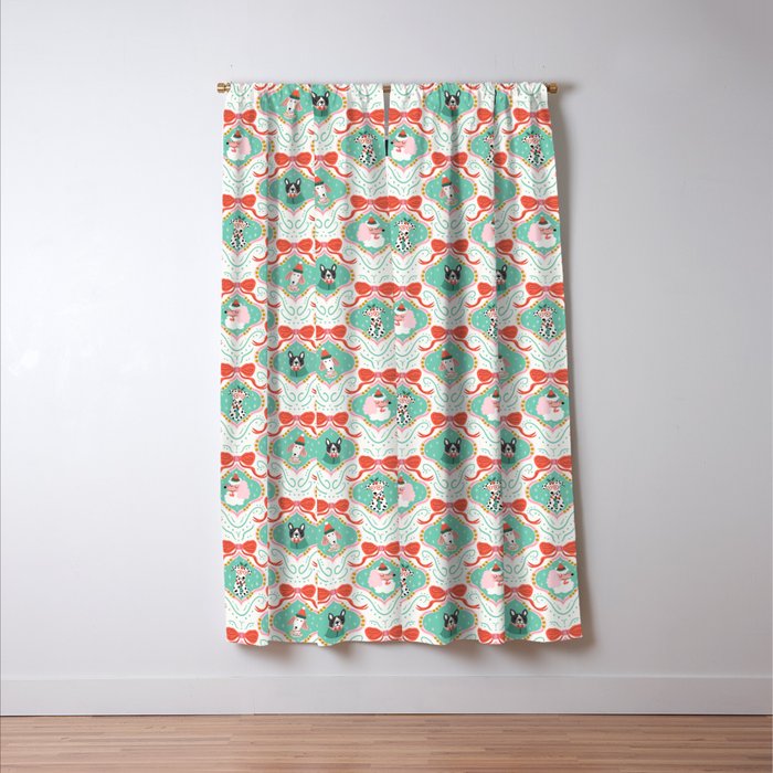 Christmas Dogs Festive Furry Holiday Ornaments Damask Pastel Green Window Curtain Gallery Image 3