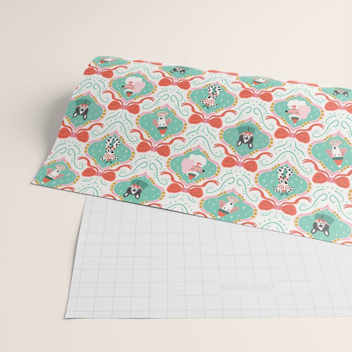 Christmas Dogs Festive Furry Holiday Ornaments Damask Pastel Green Wrapping Paper Gallery Image 2