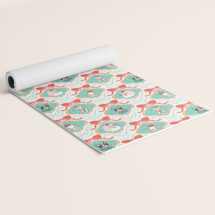 Christmas Dogs Festive Furry Holiday Ornaments Damask Pastel Green Yoga Mat Gallery Image 2