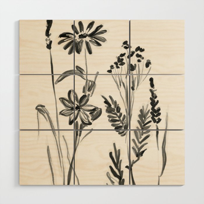 Minimalist wildflowers Wood Wall Art Gallery Image 1