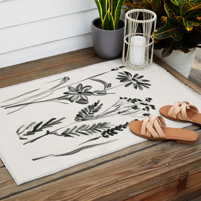 Minimalist wildflowers Outdoor Rug Gallery Image 2