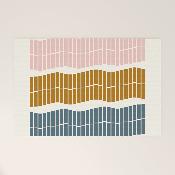 Minimalist Wavy Geometric Pattern in Pink, Gold, and Blue Welcome Mat Gallery Image 1