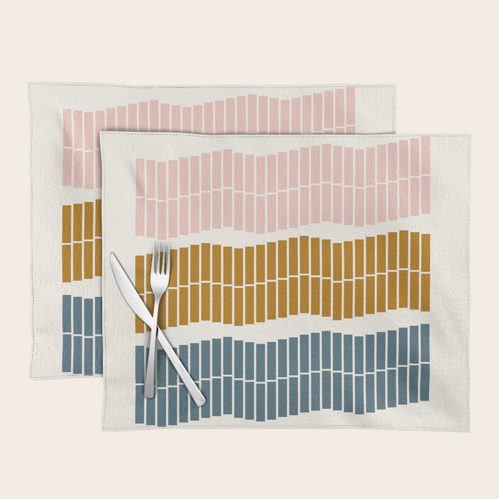 Minimalist Wavy Geometric Pattern in Pink, Gold, and Blue Placemat Gallery Image 1
