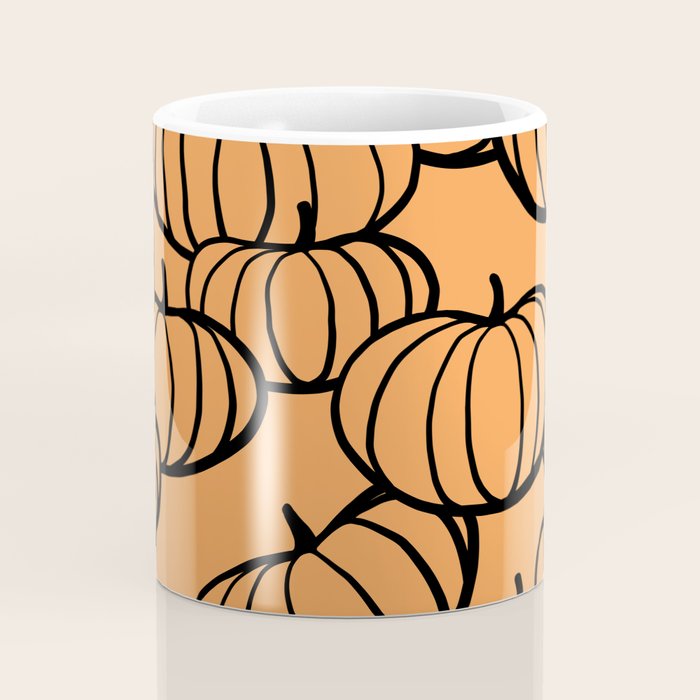 Minimal Retro Line-art Pumpkin Pattern - Black on Orange Coffee Mug Gallery Image 4