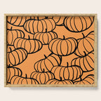 Minimal Retro Line-art Pumpkin Pattern - Black on Orange Serving Tray Gallery Image 1