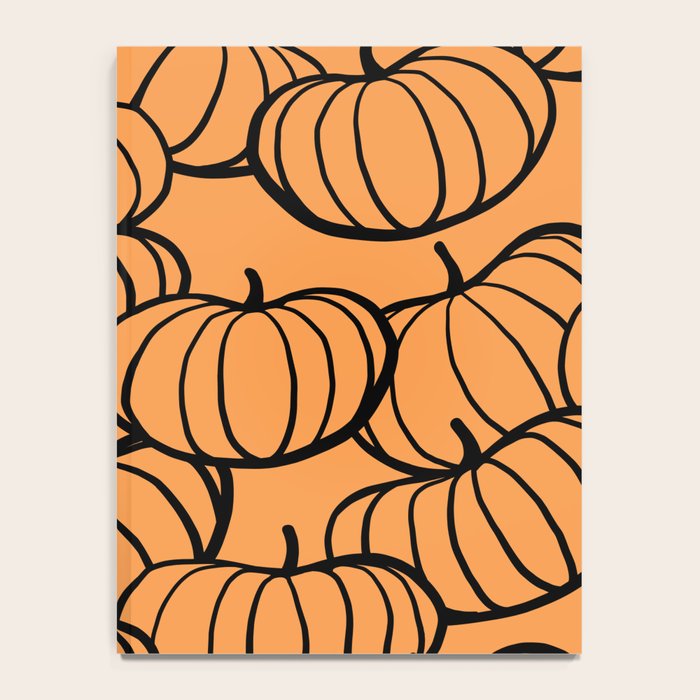 Minimal Retro Line-art Pumpkin Pattern - Black on Orange Notebook Gallery Image 4