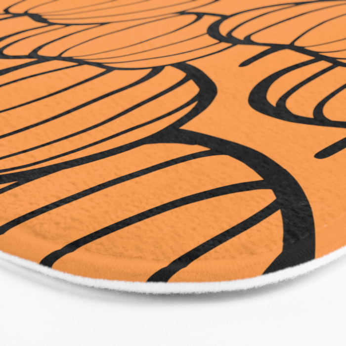 Minimal Retro Line-art Pumpkin Pattern - Black on Orange Bath Mat Gallery Image 3