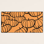 Minimal Retro Line-art Pumpkin Pattern - Black on Orange Desk Mat Gallery Image 3