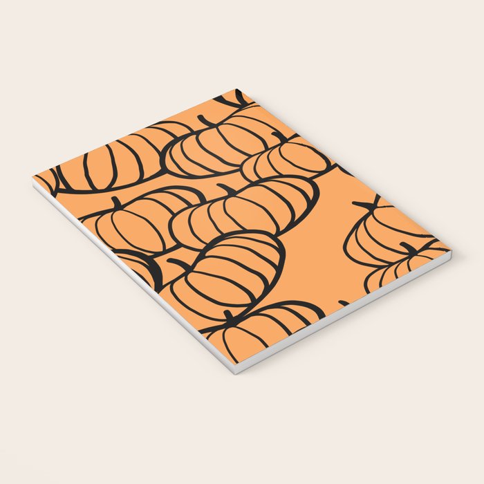 Minimal Retro Line-art Pumpkin Pattern - Black on Orange Notebook Gallery Image 3