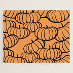 Minimal Retro Line-art Pumpkin Pattern - Black on Orange Jigsaw Puzzle Gallery Image 1