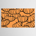 Minimal Retro Line-art Pumpkin Pattern - Black on Orange Tablecloth Gallery Image 2