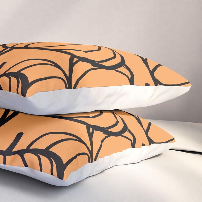 Minimal Retro Line-art Pumpkin Pattern - Black on Orange Pillow Sham Gallery Image 3