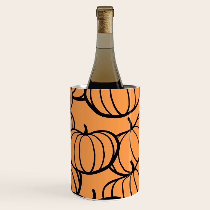 Minimal Retro Line-art Pumpkin Pattern - Black on Orange Wine Chiller Gallery Image 3