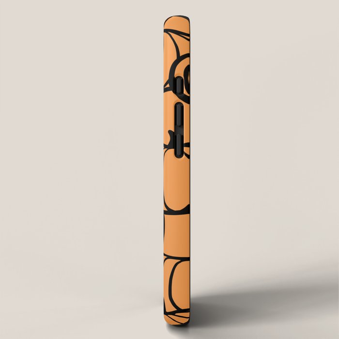 Minimal Retro Line-art Pumpkin Pattern - Black on Orange iPhone Case Gallery Image 2