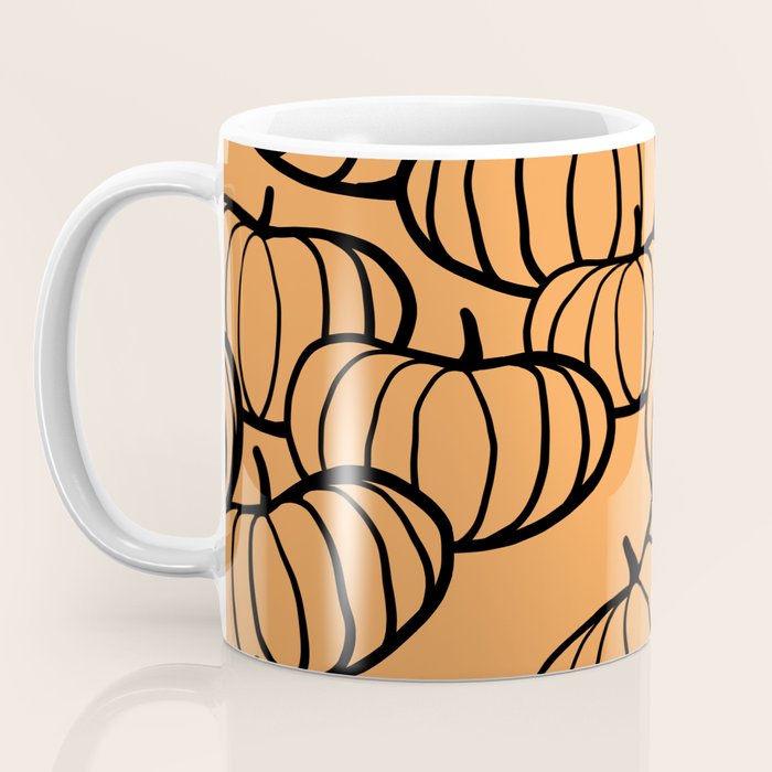 Minimal Retro Line-art Pumpkin Pattern - Black on Orange Coffee Mug Gallery Image 3