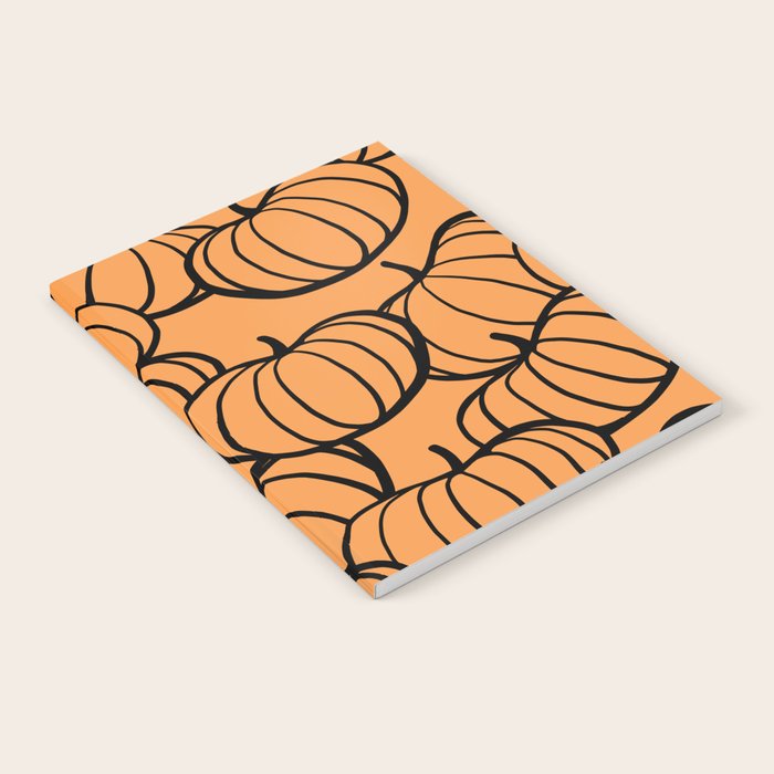 Minimal Retro Line-art Pumpkin Pattern - Black on Orange Notebook Gallery Image 2