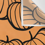 Minimal Retro Line-art Pumpkin Pattern - Black on Orange Wall Tapestry Gallery Image 3
