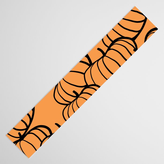 Minimal Retro Line-art Pumpkin Pattern - Black on Orange Table Runner Gallery Image 3