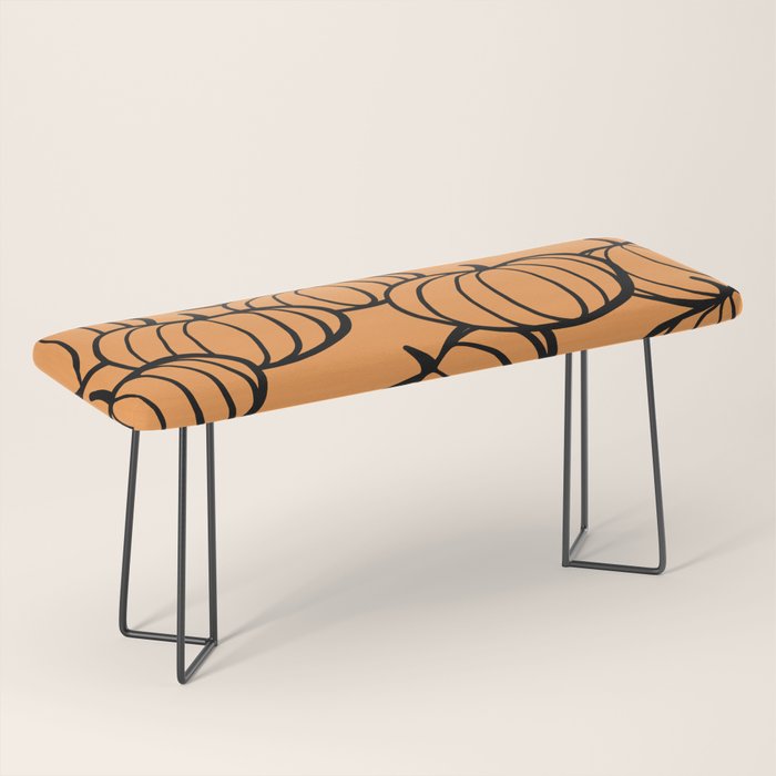 Minimal Retro Line-art Pumpkin Pattern - Black on Orange Bench Gallery Image 1