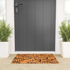 Minimal Retro Line-art Pumpkin Pattern - Black on Orange Welcome Mat Gallery Image 3
