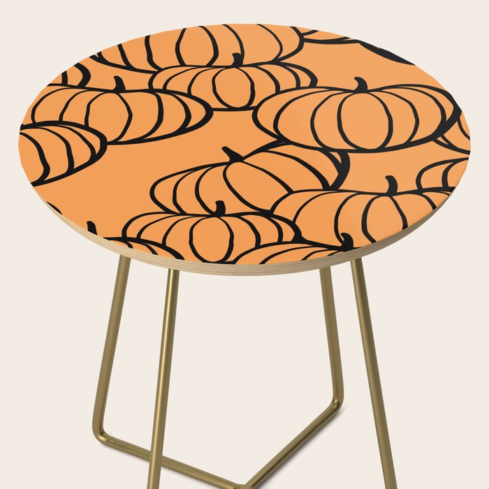 Minimal Retro Line-art Pumpkin Pattern - Black on Orange Side Table Gallery Image 2