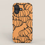 Minimal Retro Line-art Pumpkin Pattern - Black on Orange iPhone Case Gallery Image 1