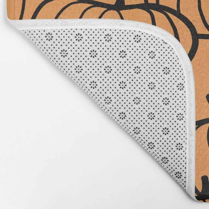 Minimal Retro Line-art Pumpkin Pattern - Black on Orange Bath Mat Gallery Image 2