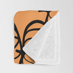 Minimal Retro Line-art Pumpkin Pattern - Black on Orange Throw Blanket Gallery Image 3
