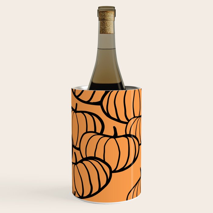 Minimal Retro Line-art Pumpkin Pattern - Black on Orange Wine Chiller Gallery Image 2